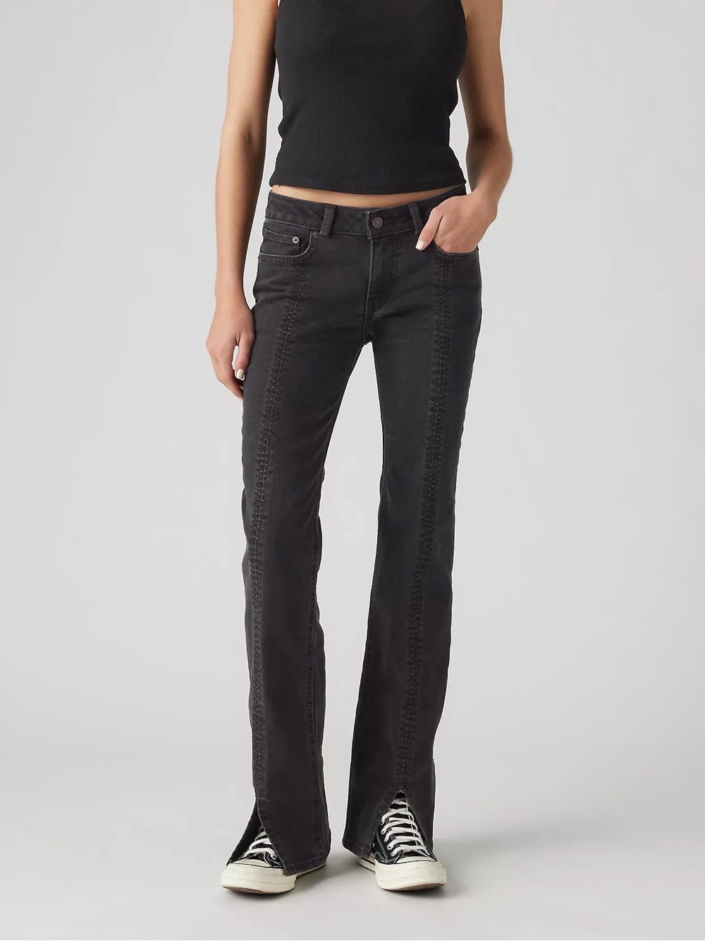 Levi’s Seamed SuperLow Bootcut Jean Women Black Low Rise Stretch Flare Size 33